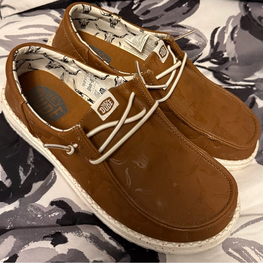 Hey Dude Women's Brown Loafers with White Accents